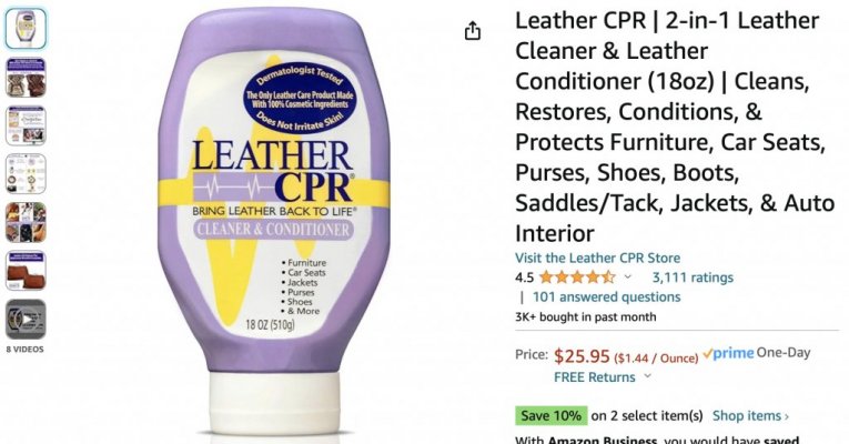  Leather CPR, 2-in-1 Leather Cleaner & Leather Conditioner  (18oz)